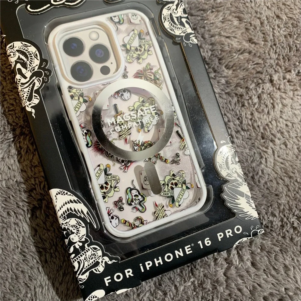 Ed Hardy iPhone 16 Pro Case MagSafe Tattoo Art Skulls Love Kills‎ Slowly New
